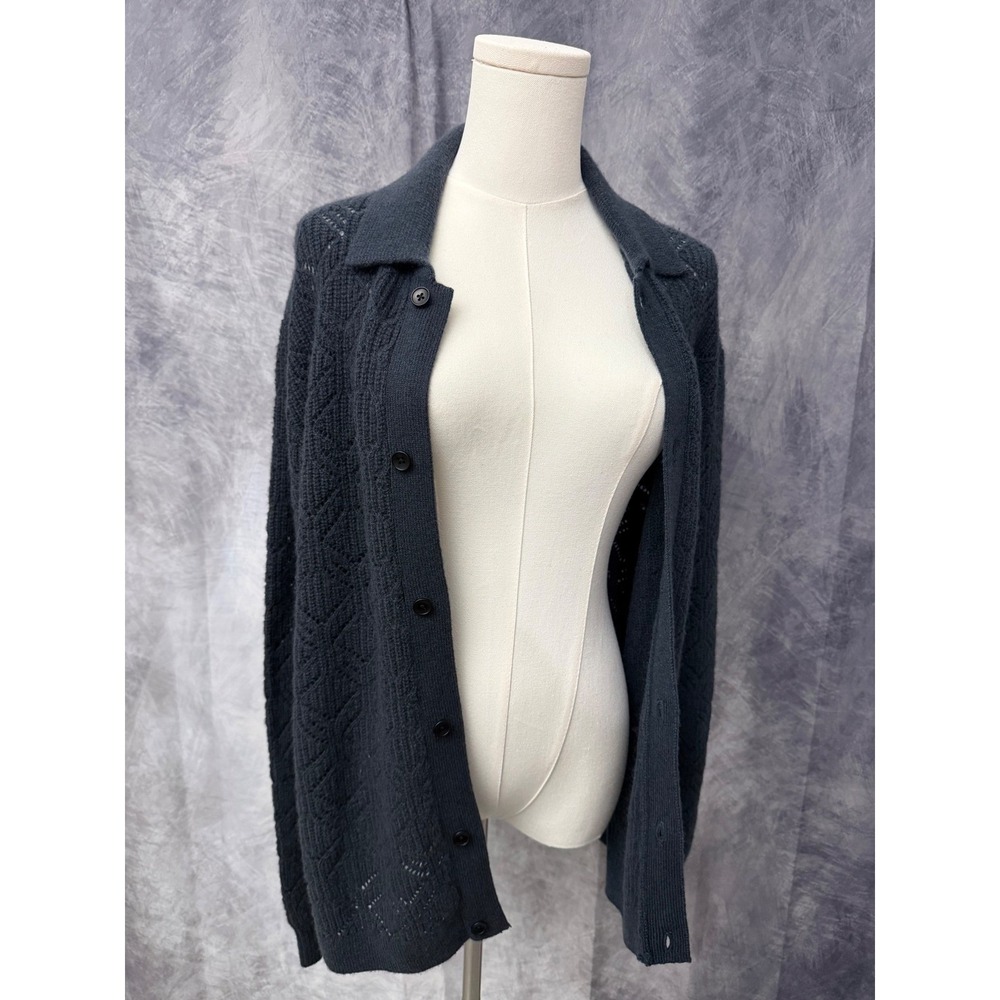 Madewell‎ Pointelle Polo Cardigan Sweater Wool Cashmere Grey NT047 Womens Small